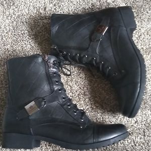 G By Guess Black Lace Up Side-Zip Combat Boots